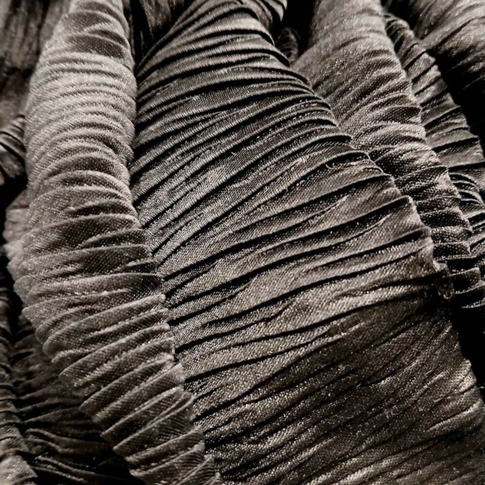 New Pleated Crinkle Sateen Fabric by Yard Deep Black lightweight Sheer Stretch